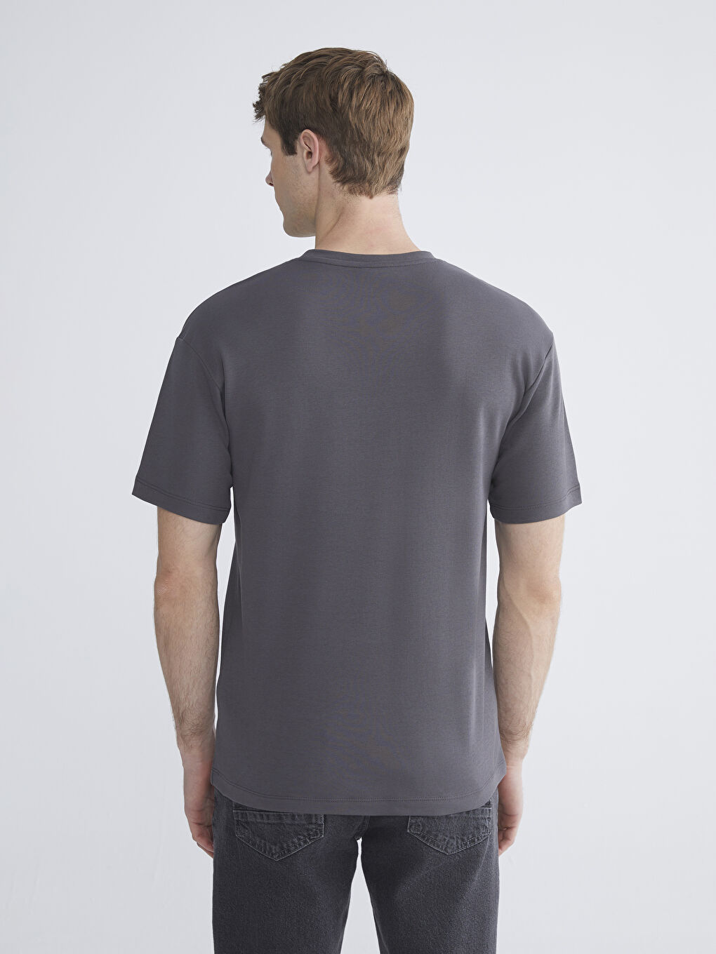 Gri Bisiklet Yaka Baskılı Penye Erkek Pijama Üst-3