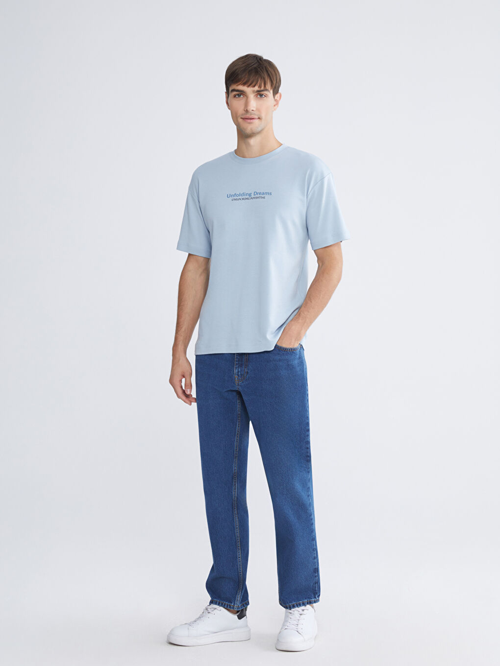 Mavi Bisiklet Yaka Baskılı Penye Erkek Pijama Üst-1