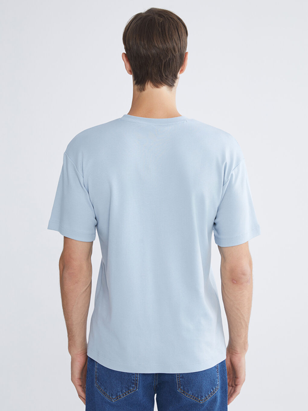 Mavi Bisiklet Yaka Baskılı Penye Erkek Pijama Üst-3