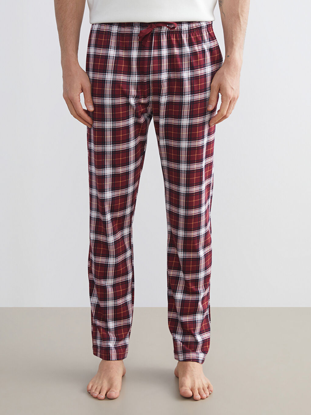 Bordo Standart Kalıp Ekose Erkek Pijama Alt