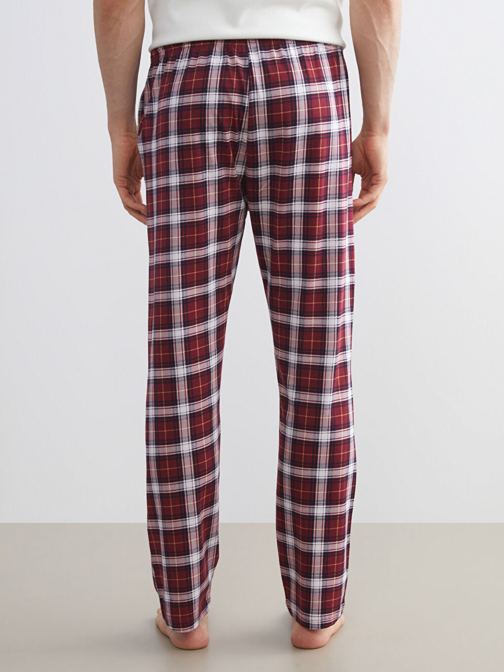 Bordo Standart Kalıp Ekose Erkek Pijama Alt-1