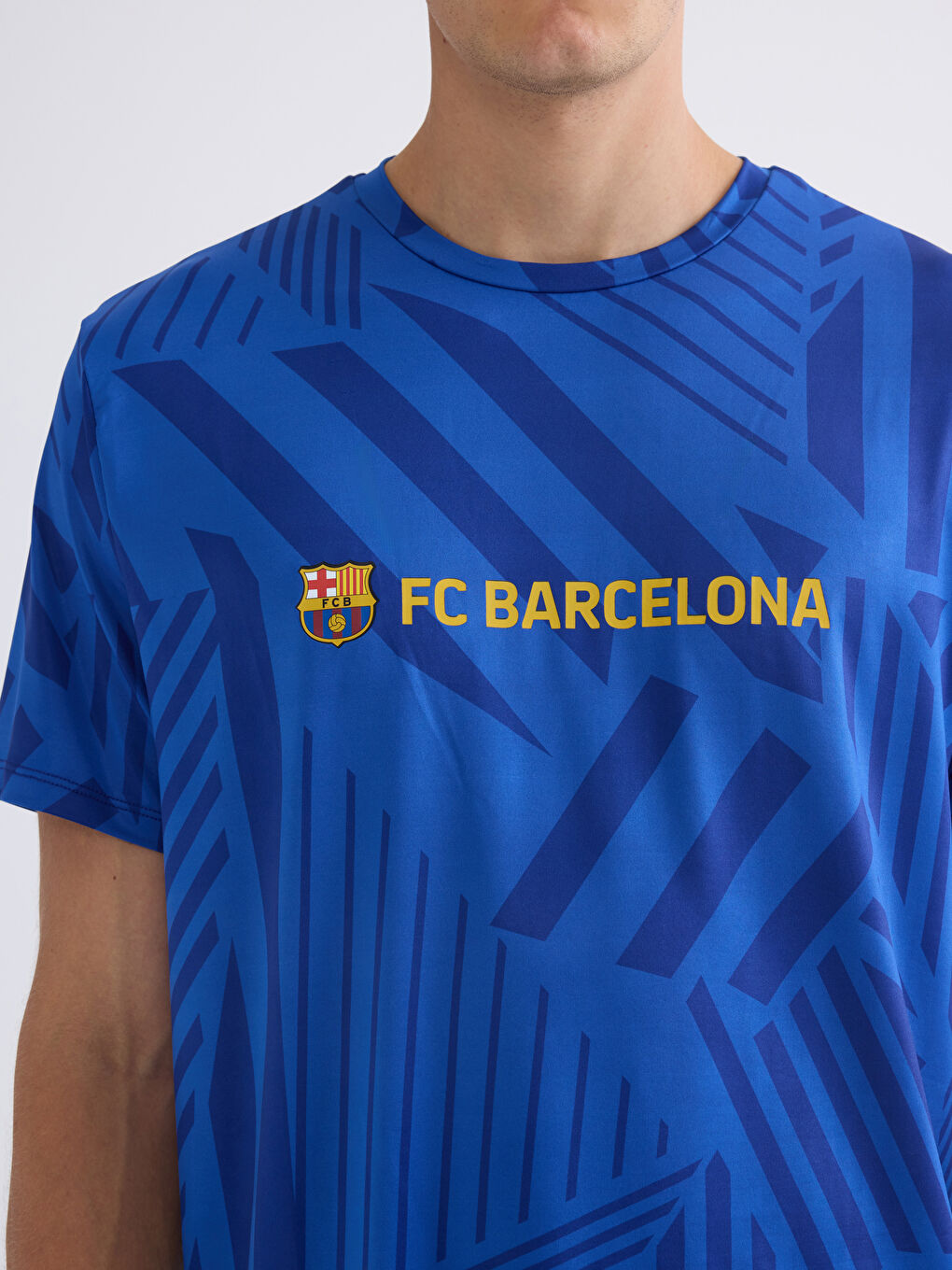 Mavi Bisiklet Yaka Kısa Kollu Barcelona Baskılı Erkek Tişört-2