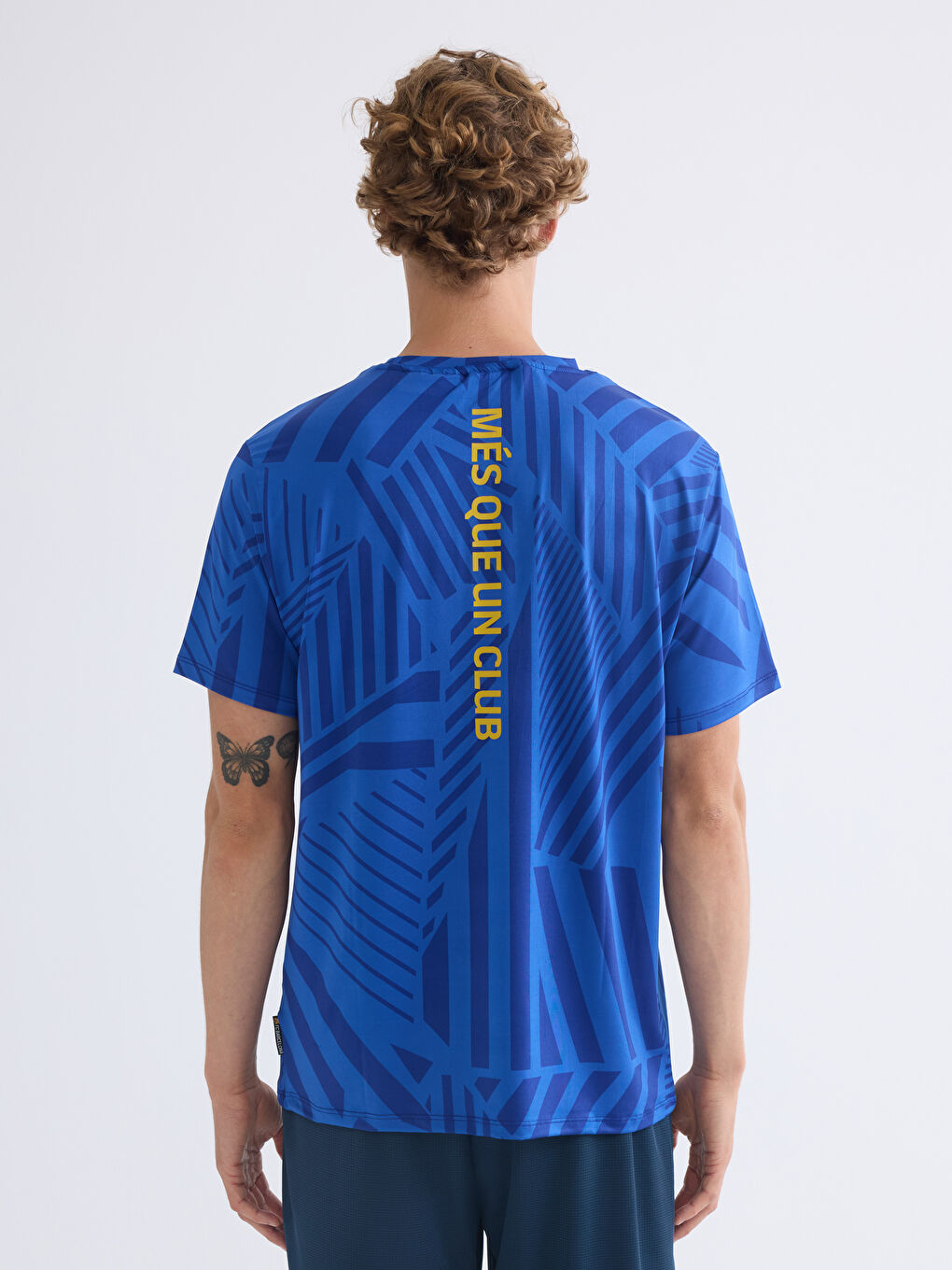 Mavi Bisiklet Yaka Kısa Kollu Barcelona Baskılı Erkek Tişört-3