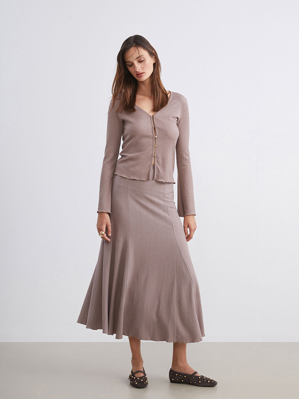 Bej V Yaka Dokulu Kadın Hırka-1