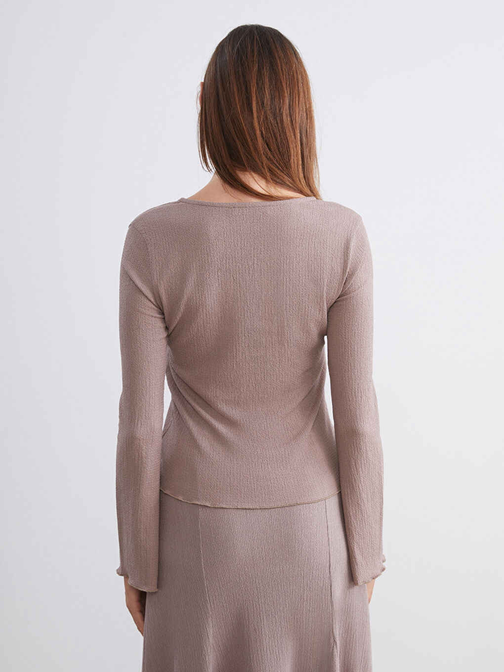 Bej V Yaka Dokulu Kadın Hırka-3