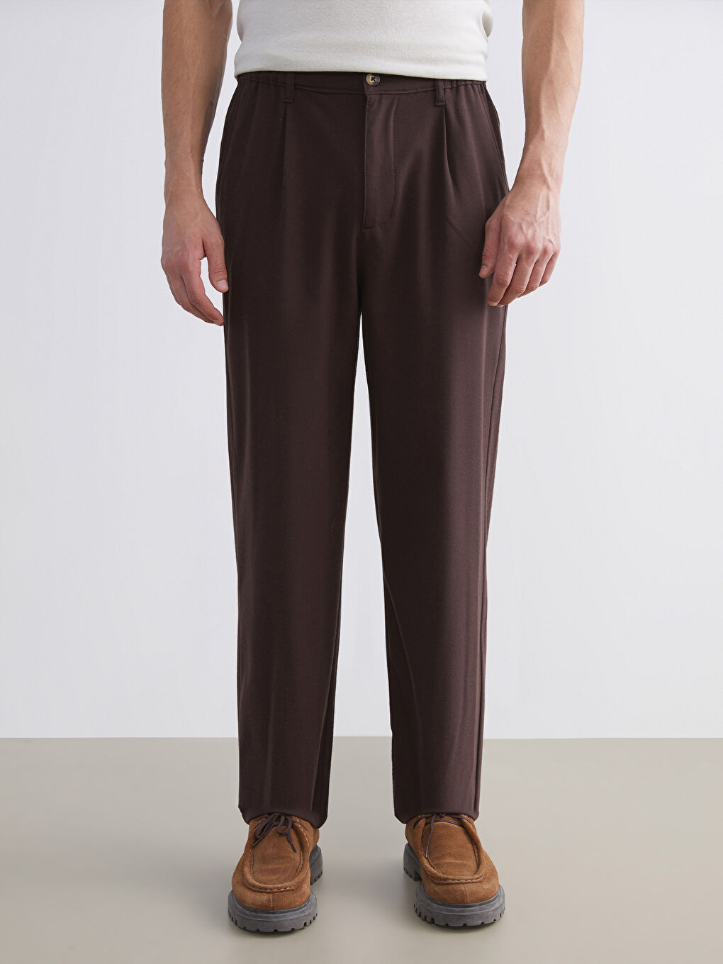 Kahverengi Rahat Kalıp Erkek Pantolon-1