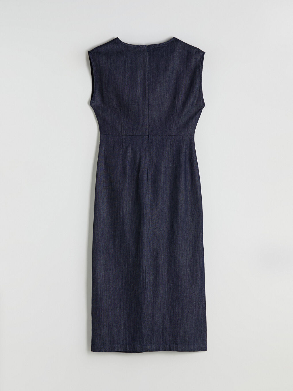 İndigo Metal Aplikeli Büzgülü Jean Elbise-5