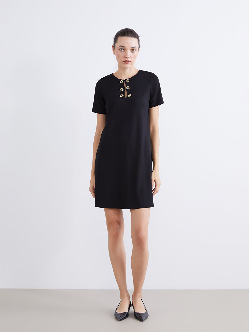 Siyah Bisiklet Yaka Elbise