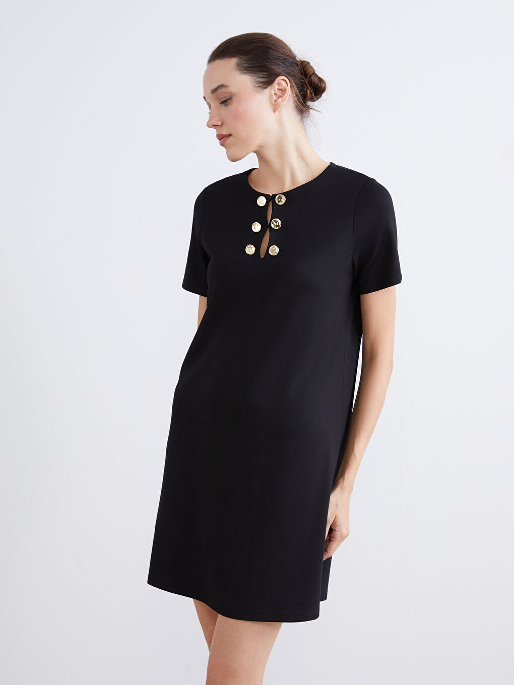 Siyah Bisiklet Yaka Elbise-1