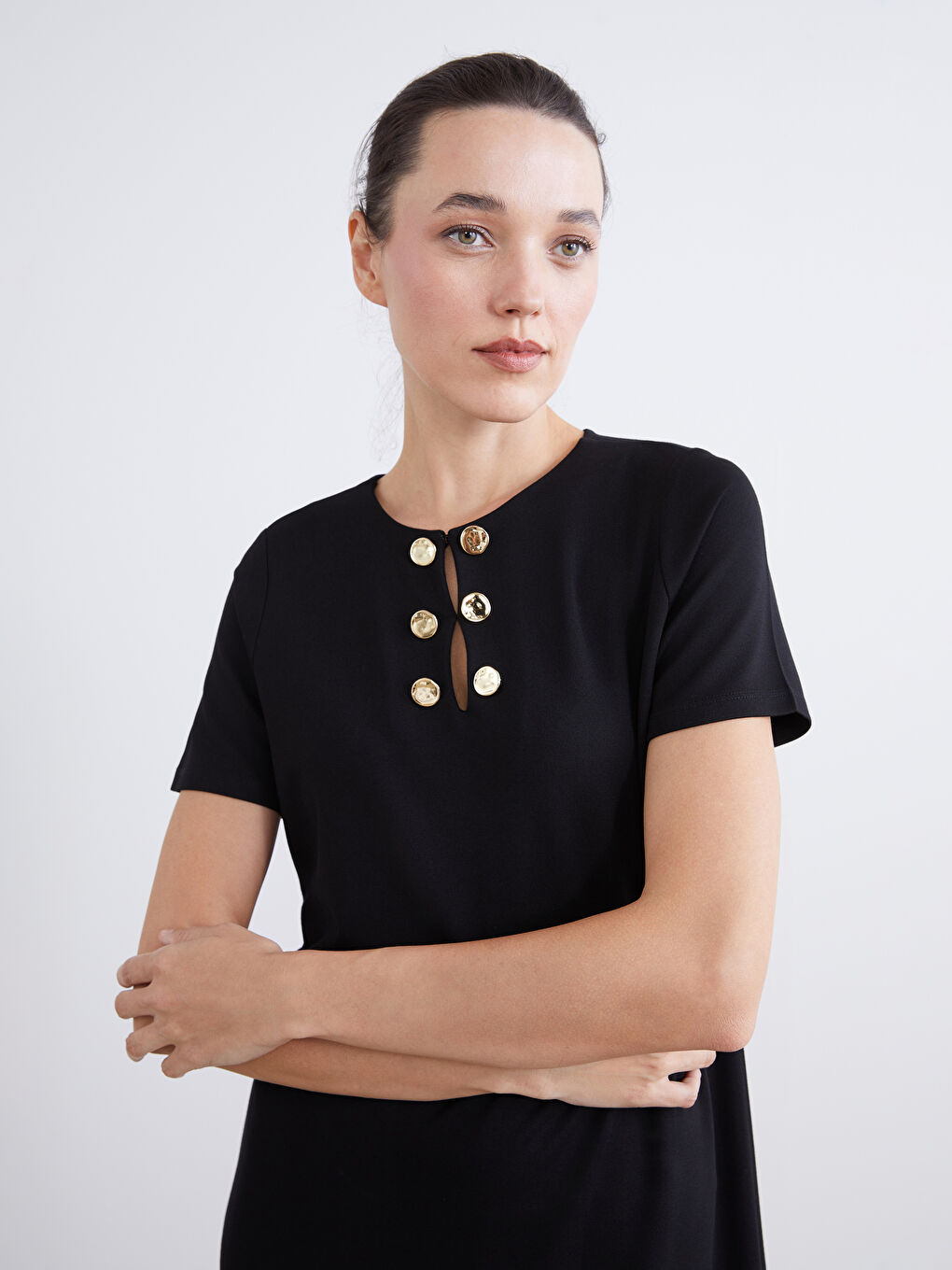 Siyah Bisiklet Yaka Elbise-2