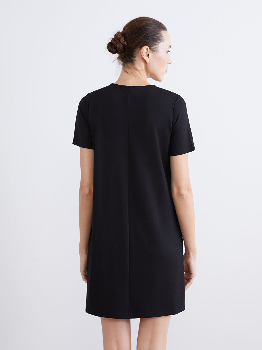 Siyah Bisiklet Yaka Elbise-3