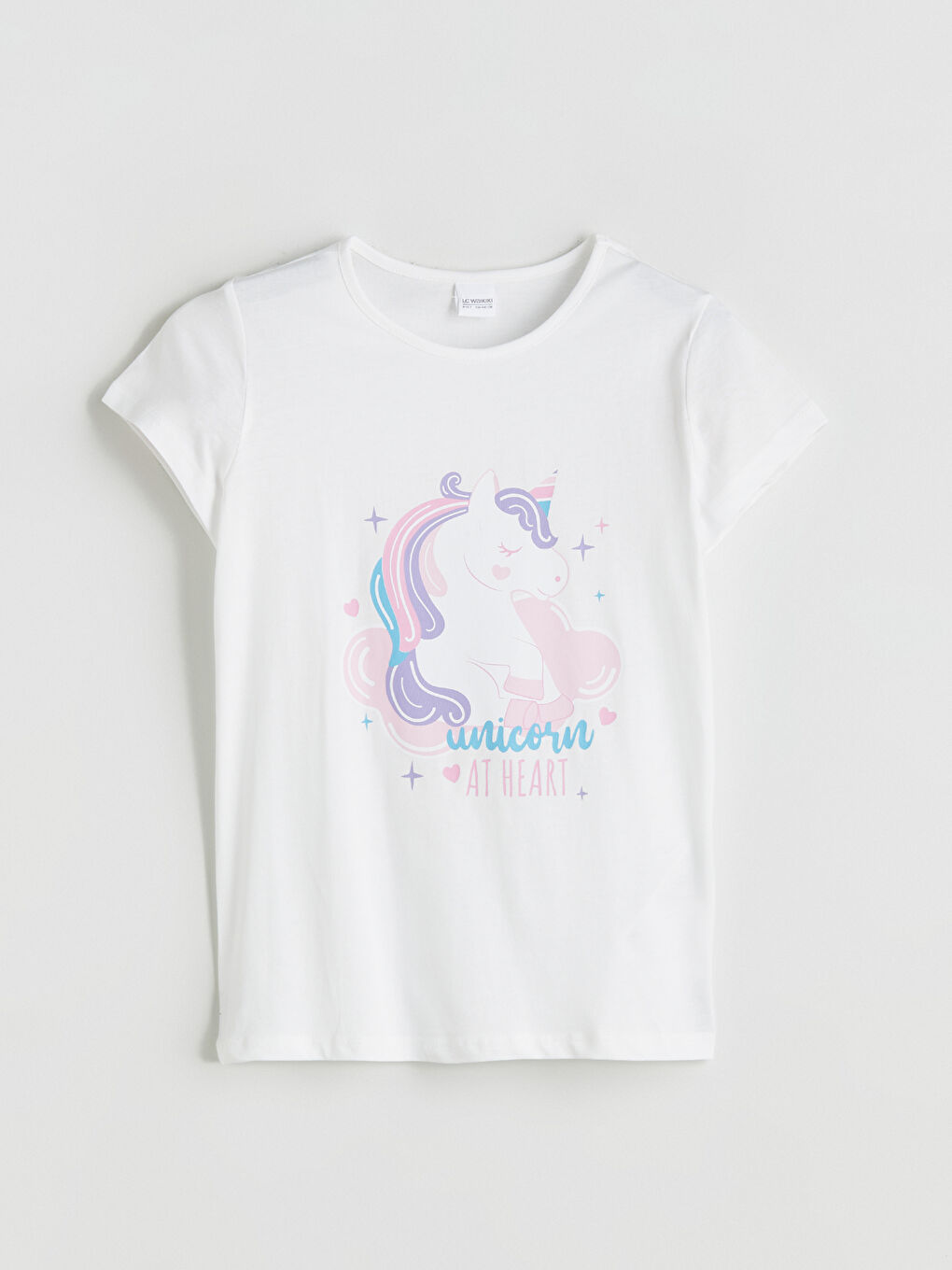 Beyaz Bisiklet Yaka Kız Çocuk Kaprili Pijama Takımı-1