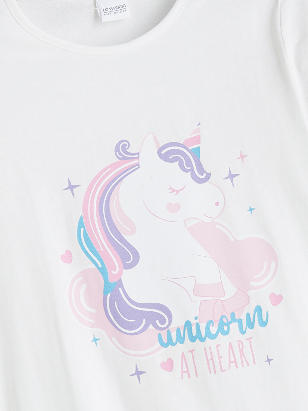 Beyaz Bisiklet Yaka Kız Çocuk Kaprili Pijama Takımı-2