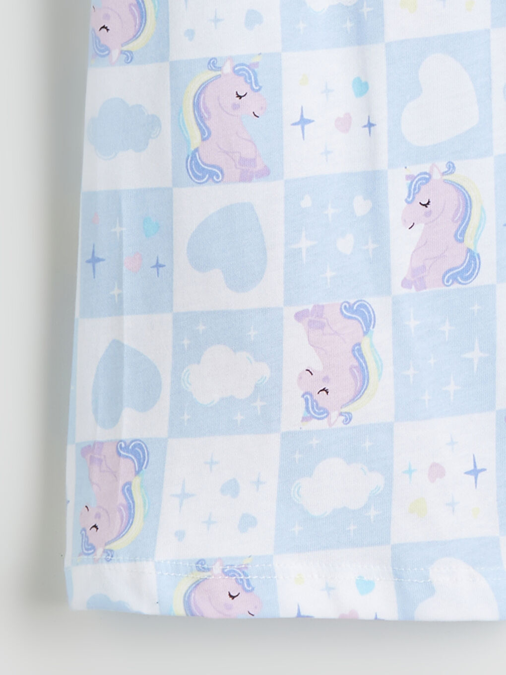 Beyaz Bisiklet Yaka Kız Çocuk Kaprili Pijama Takımı-5