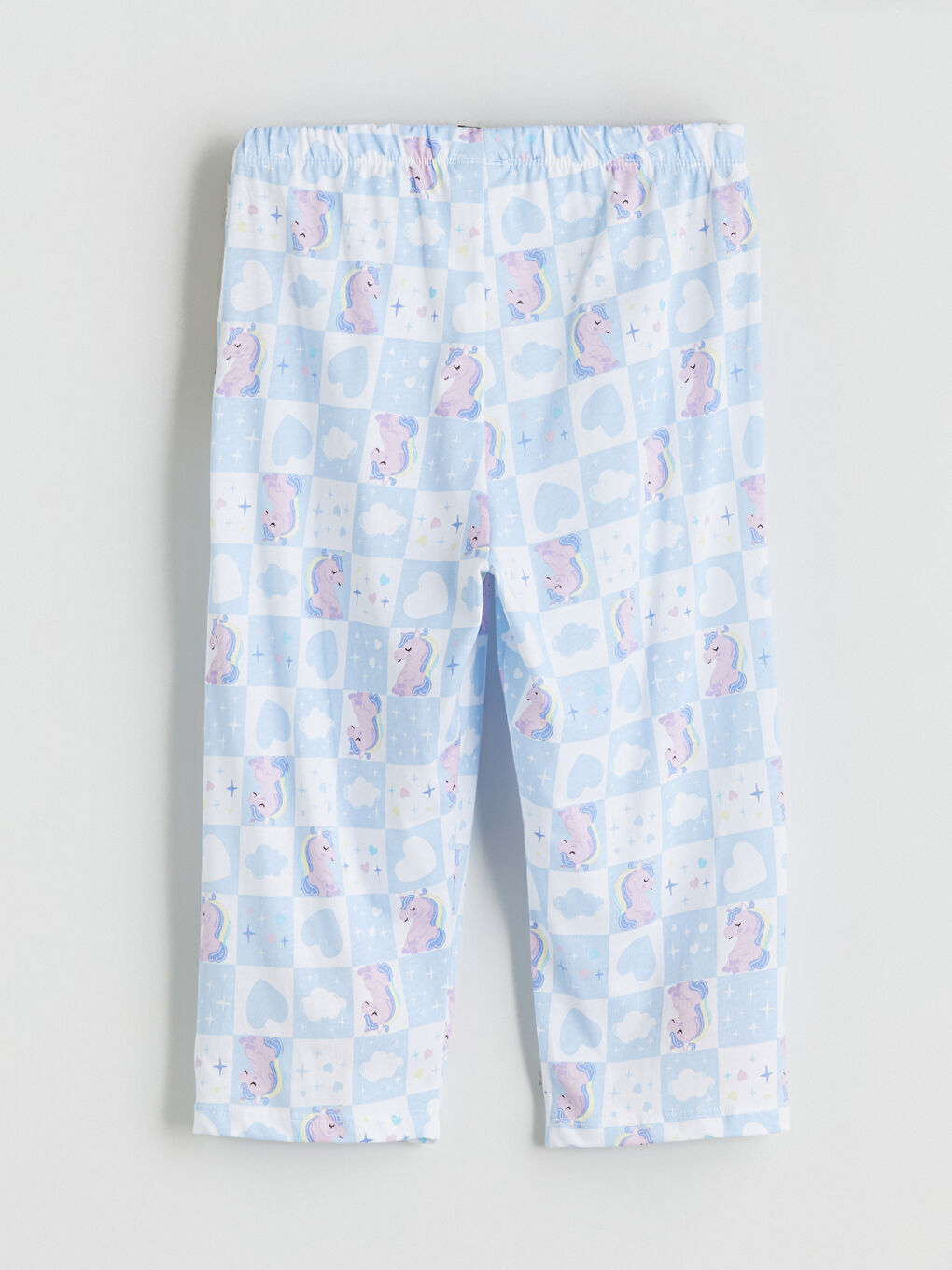 Beyaz Bisiklet Yaka Kız Çocuk Kaprili Pijama Takımı-6