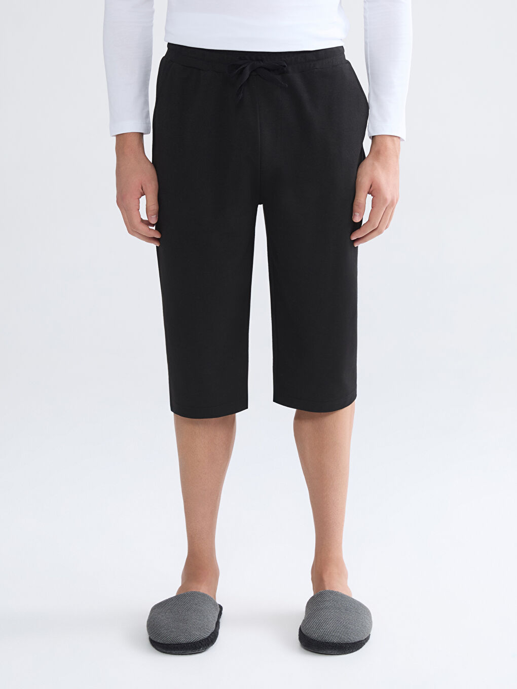 Siyah Standart Kalıp Erkek Pijama Alt Şort-1