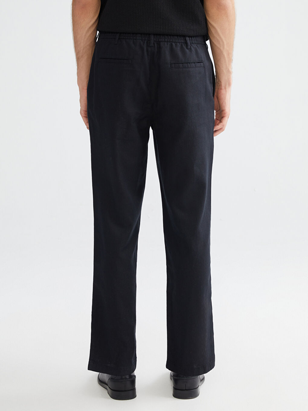 Siyah Standart Kalıp Keten Karışımlı Erkek Pantolon-3