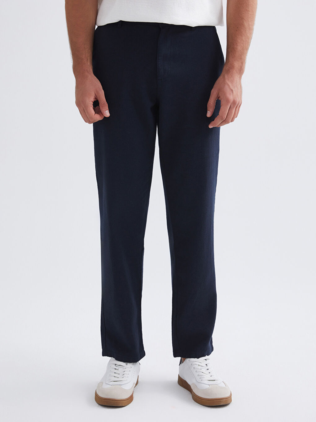 Lacivert Standart Kalıp Keten Karışımlı Erkek Pantolon-1