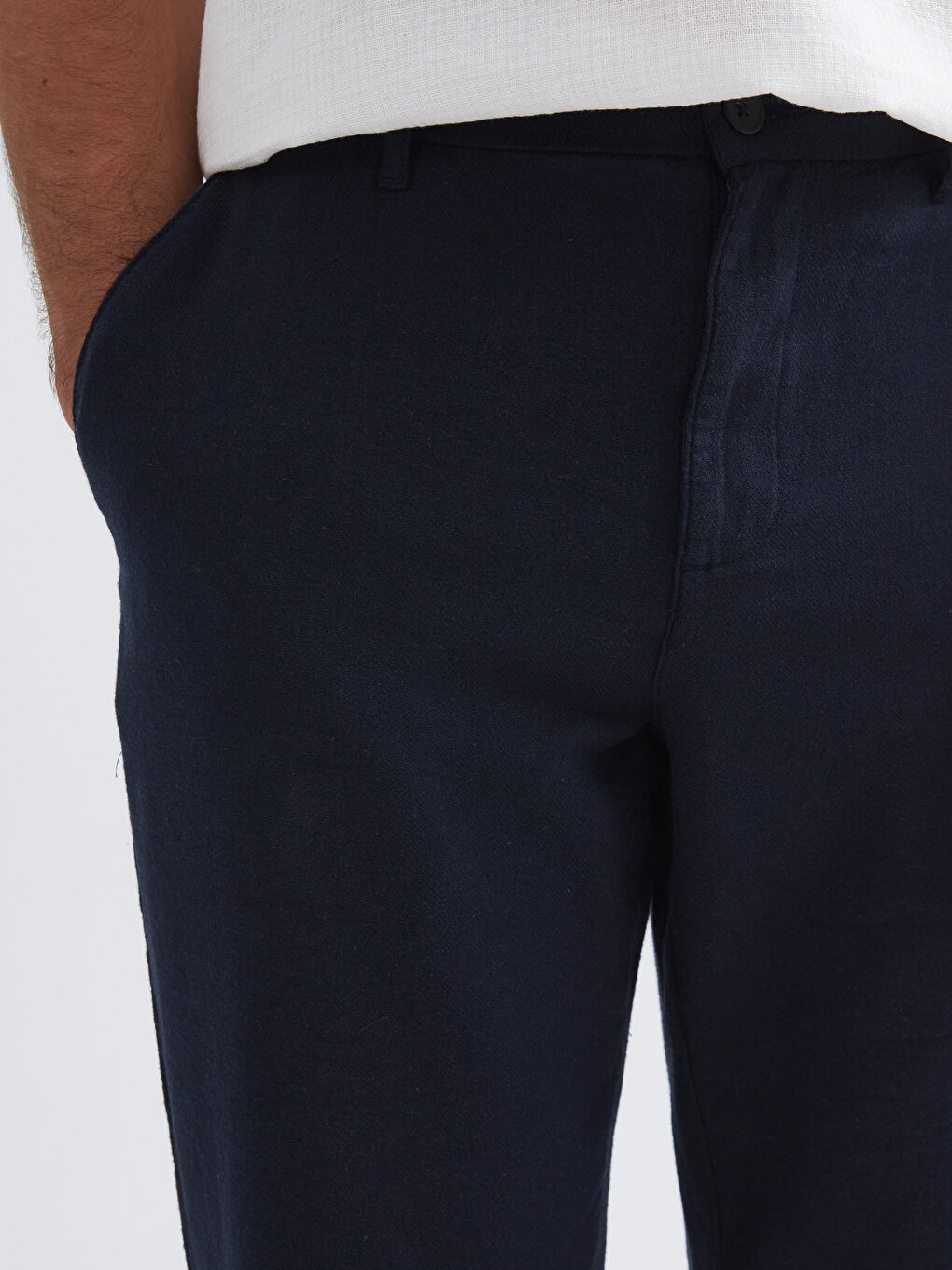 Lacivert Standart Kalıp Keten Karışımlı Erkek Pantolon-2