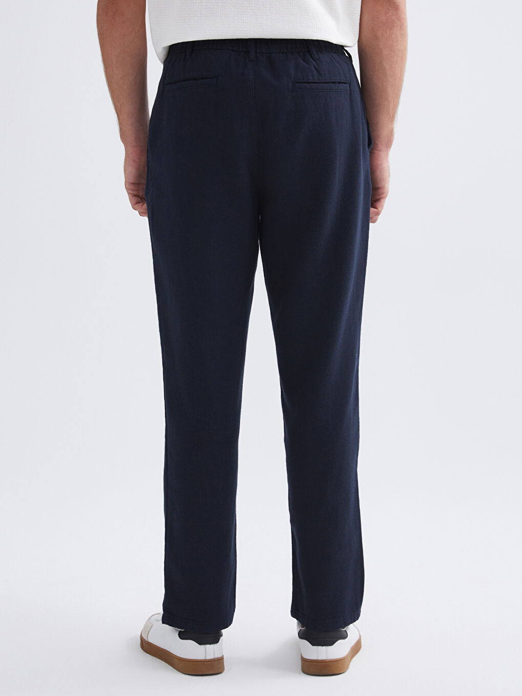 Lacivert Standart Kalıp Keten Karışımlı Erkek Pantolon-3