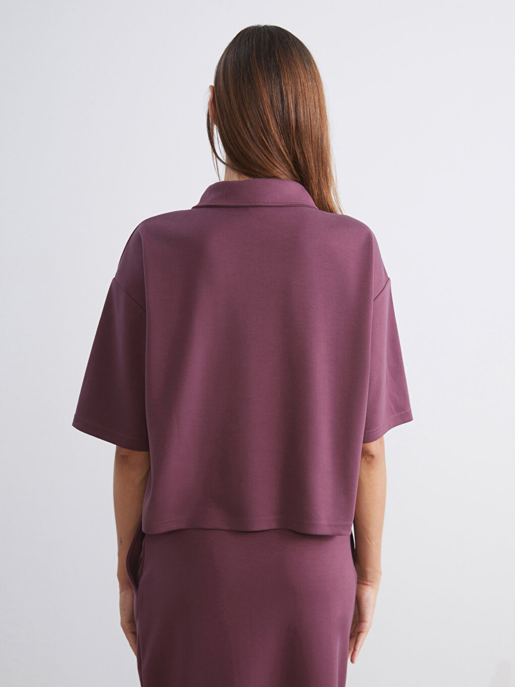 Bordo Polo Yaka Kadın Tişört-3