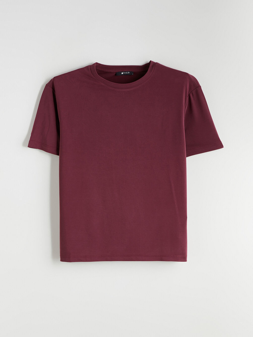 Bordo Modal Karışımlı Oversize Kadın Tişört-4