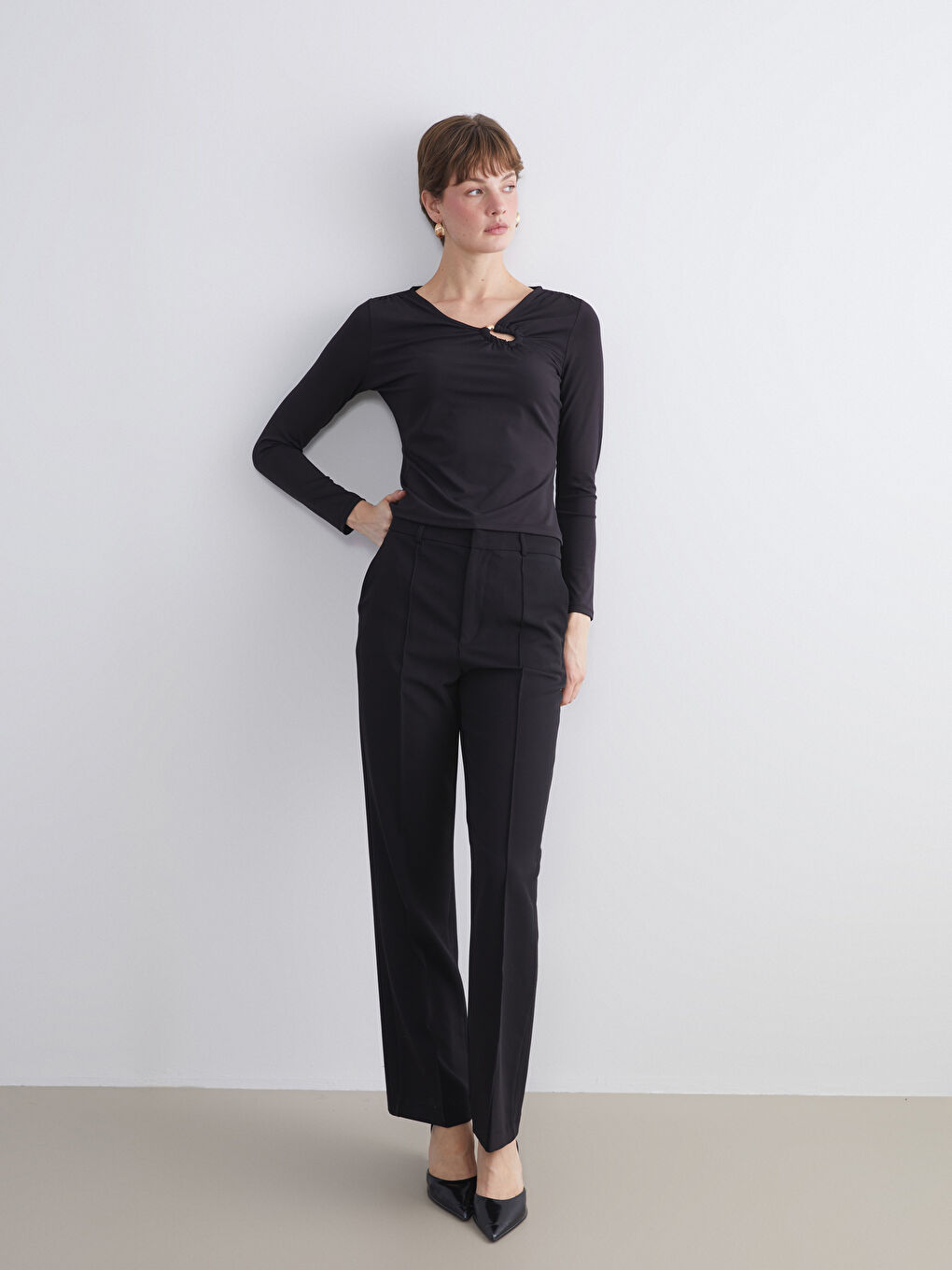V-Neck Gathered Blouse-1