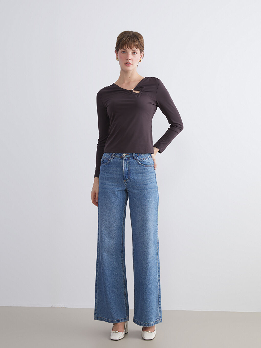 V-Neck Gathered Blouse-1