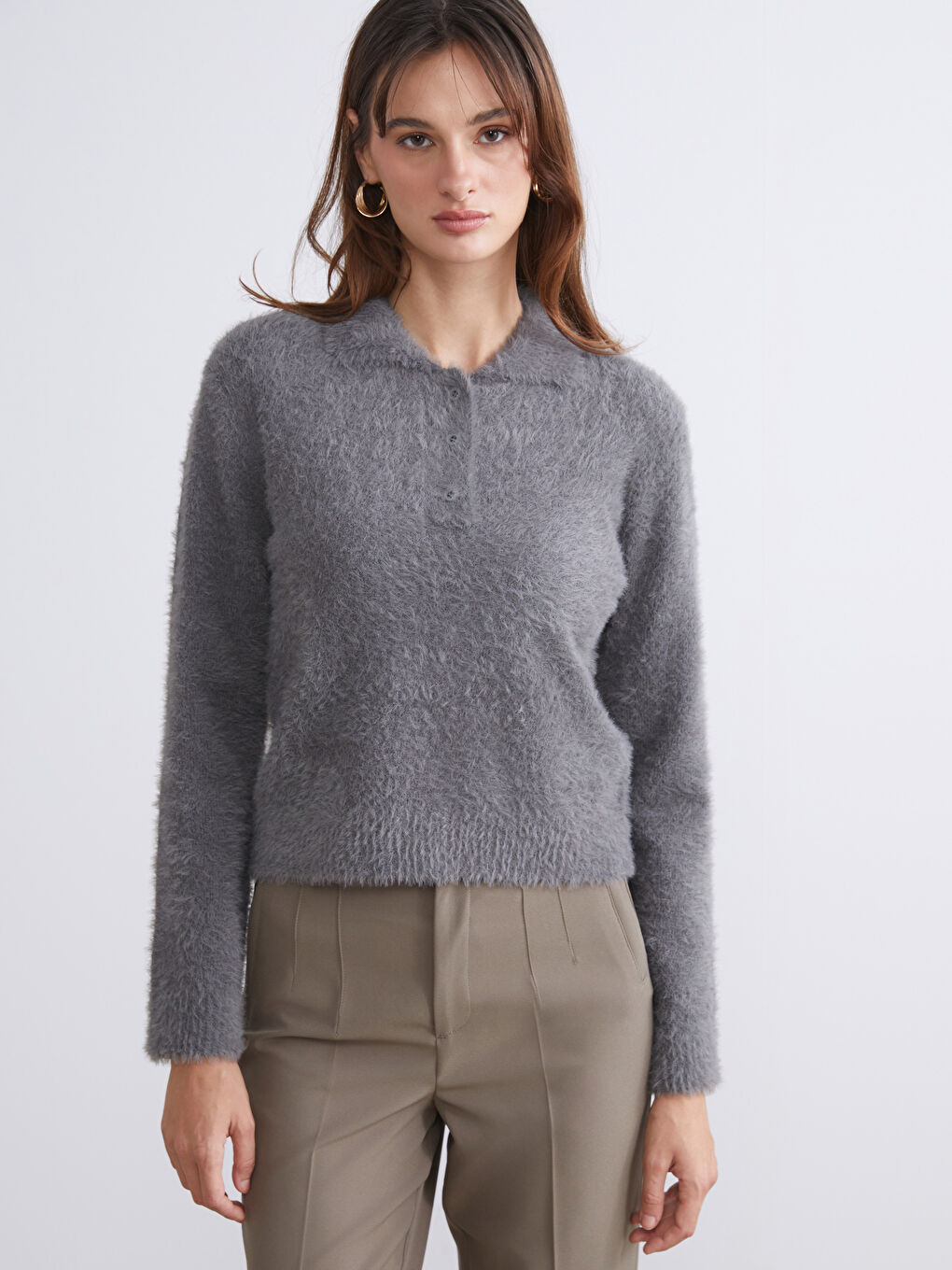 Polo Neck Women's Knitwear Sweater