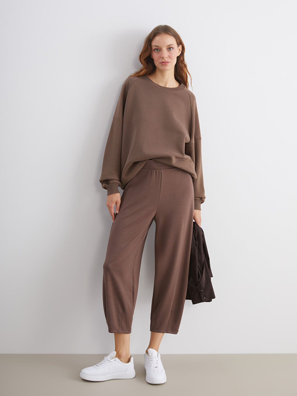 Kahverengi Beli Lastikli Kadın Eşofman Altı