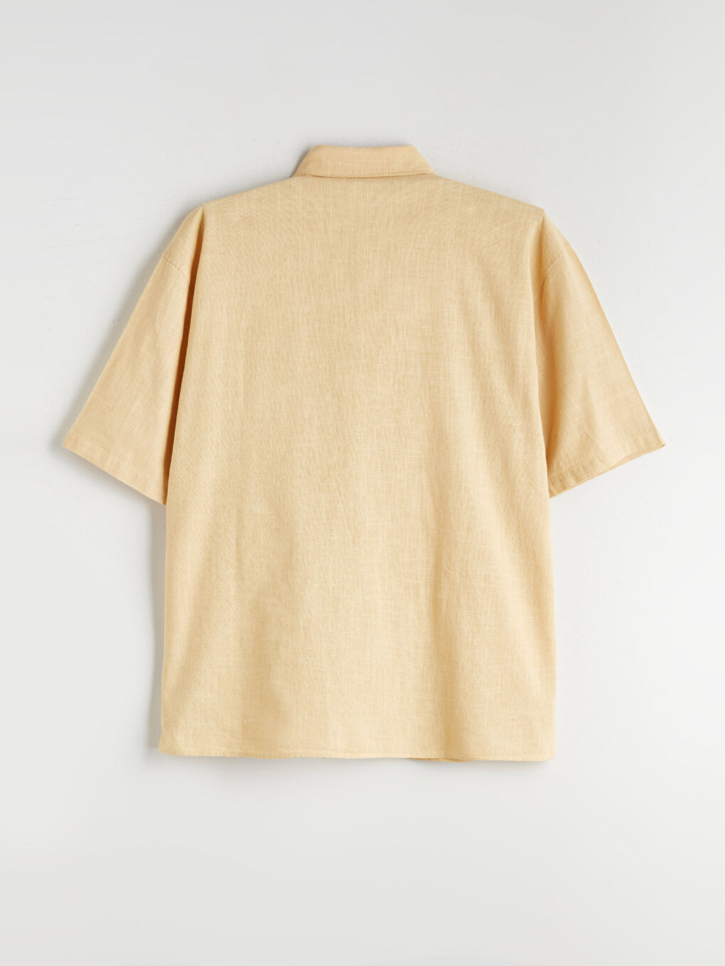 Sarı Rahat Kalıp Kısa Kollu Keten Görünümlü Erkek Gömlek-5