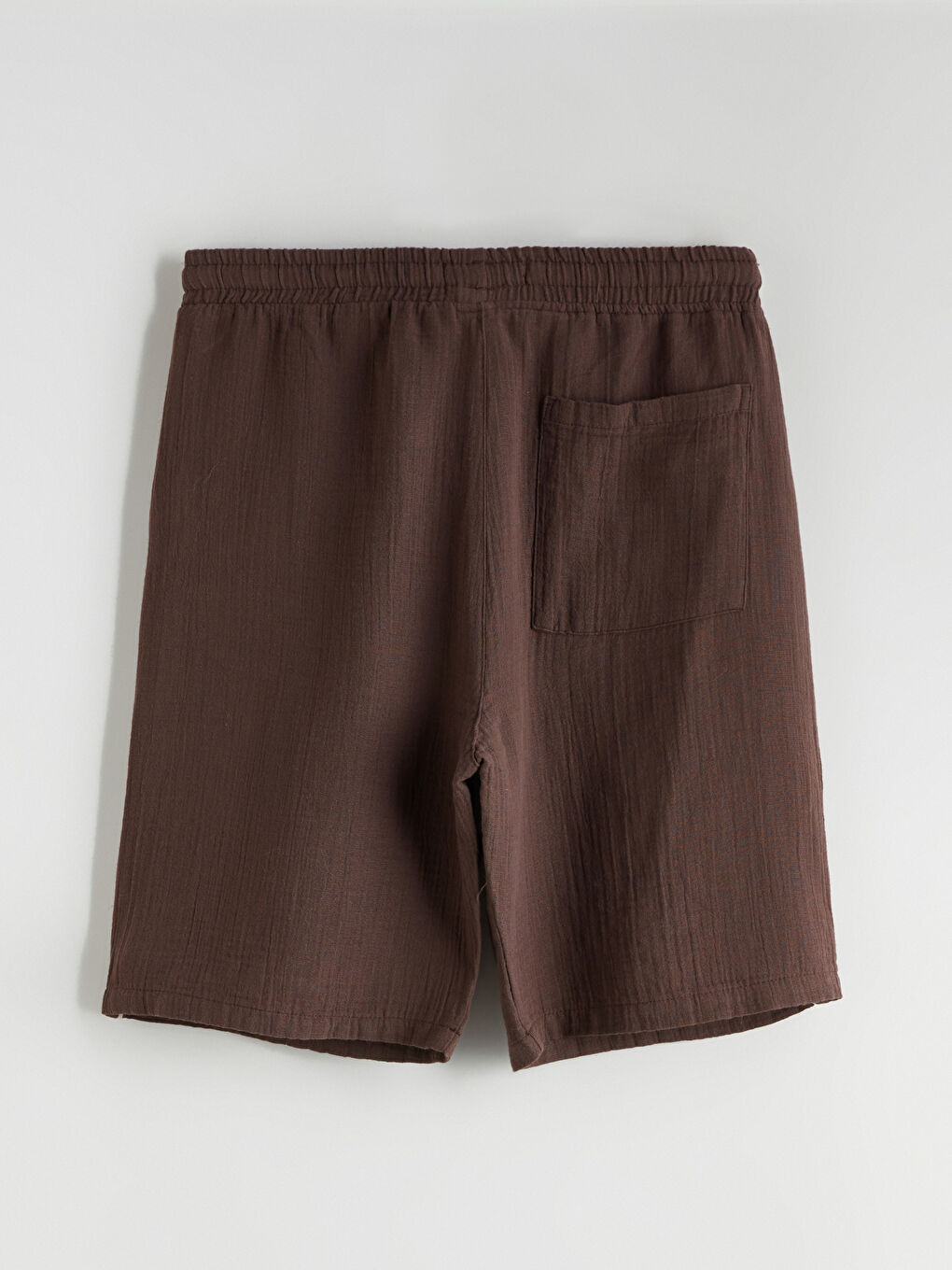 Kahverengi Rahat Kalıp Keten Görünümlü Erkek Şort-5