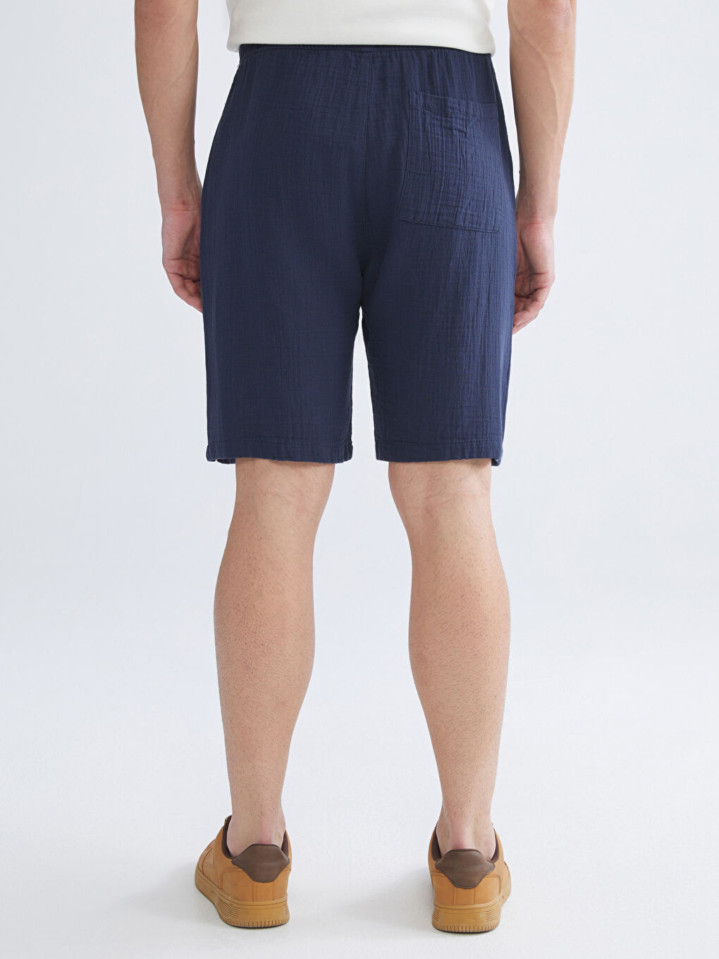 Lacivert Rahat Kalıp Keten Görünümlü Erkek Şort-3