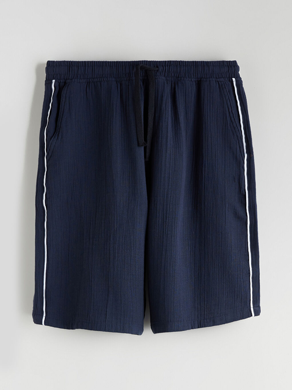 Lacivert Rahat Kalıp Keten Görünümlü Erkek Şort-4