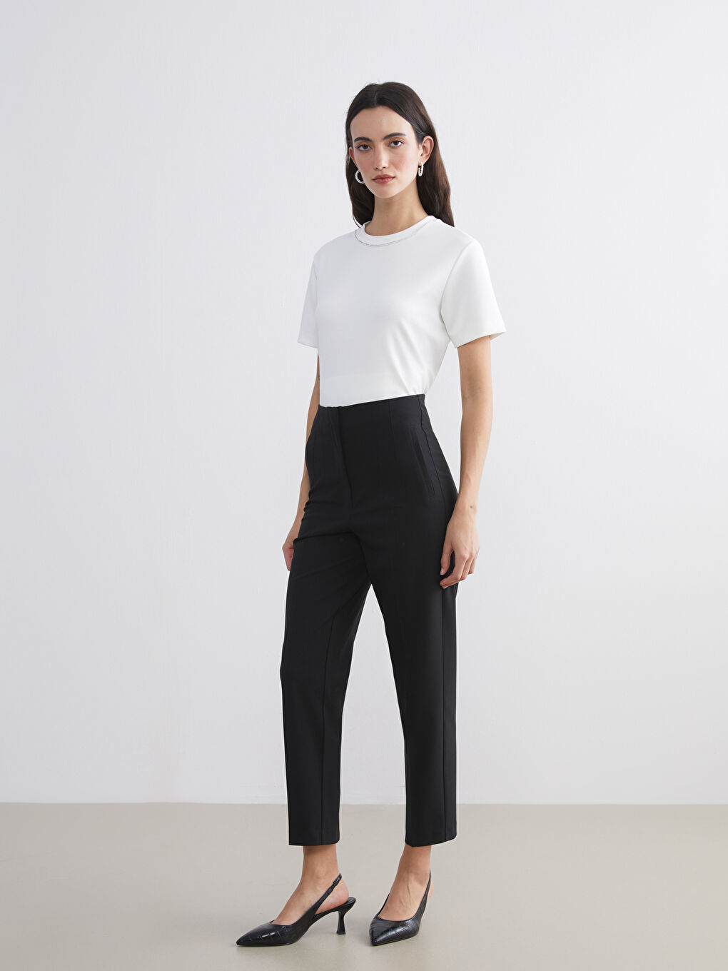 Siyah Yüksek Bel Cigarette Kadın Pileli Pantolon