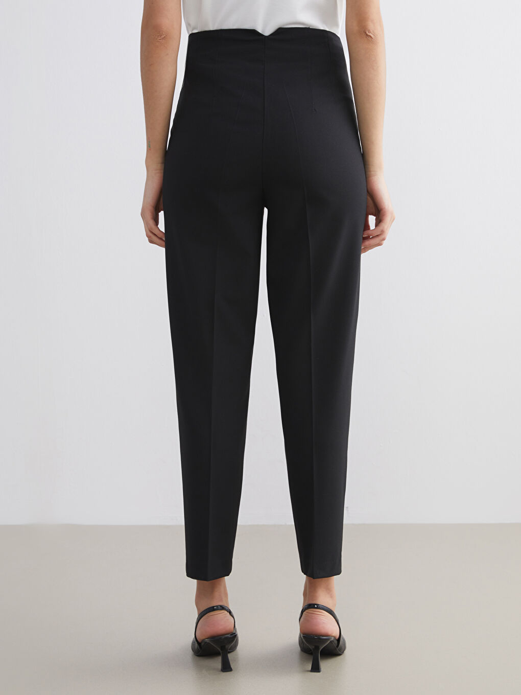 Siyah Yüksek Bel Cigarette Kadın Pileli Pantolon-3