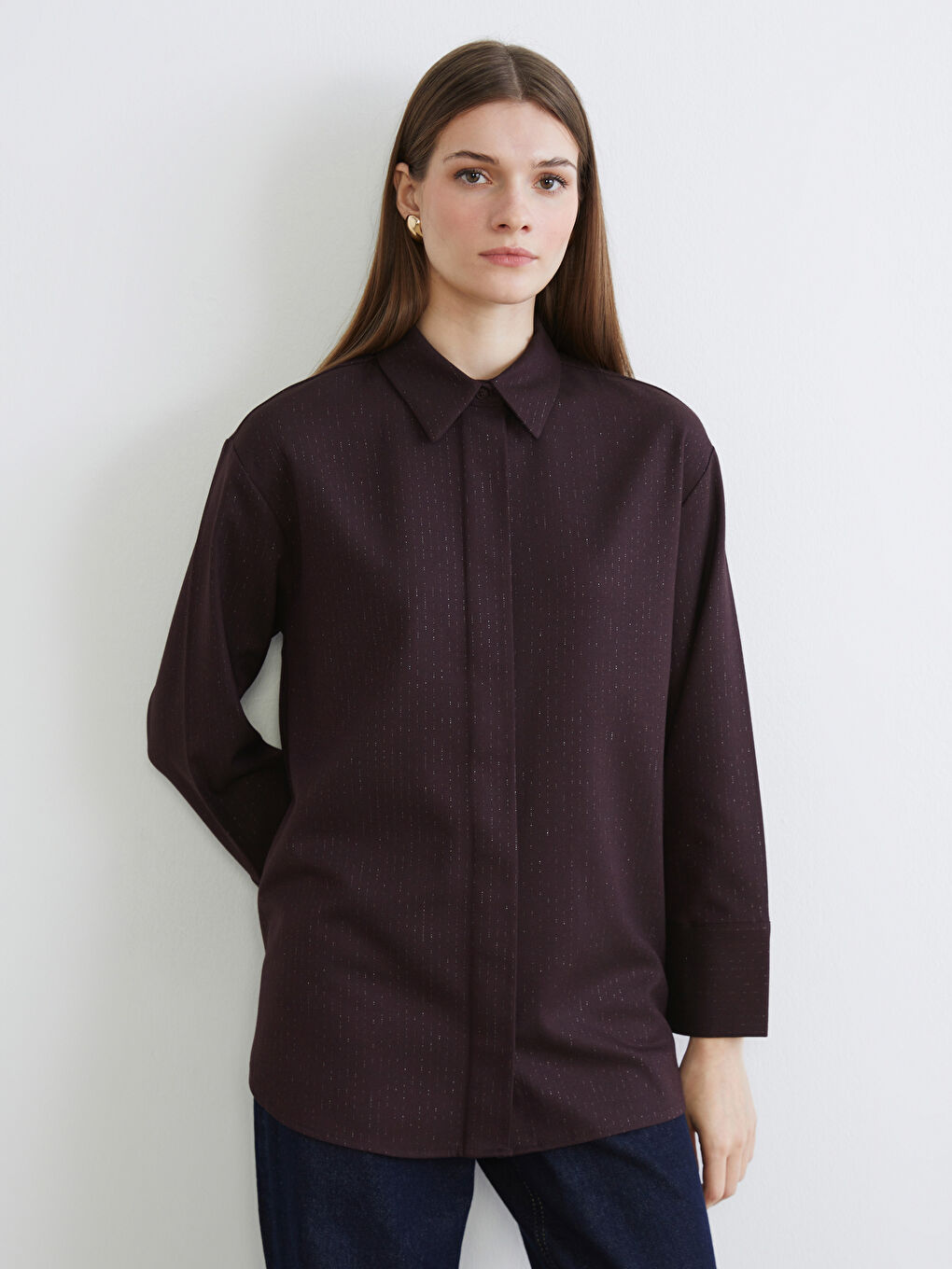 Bordo Desenli Kadın Gömlek Tunik