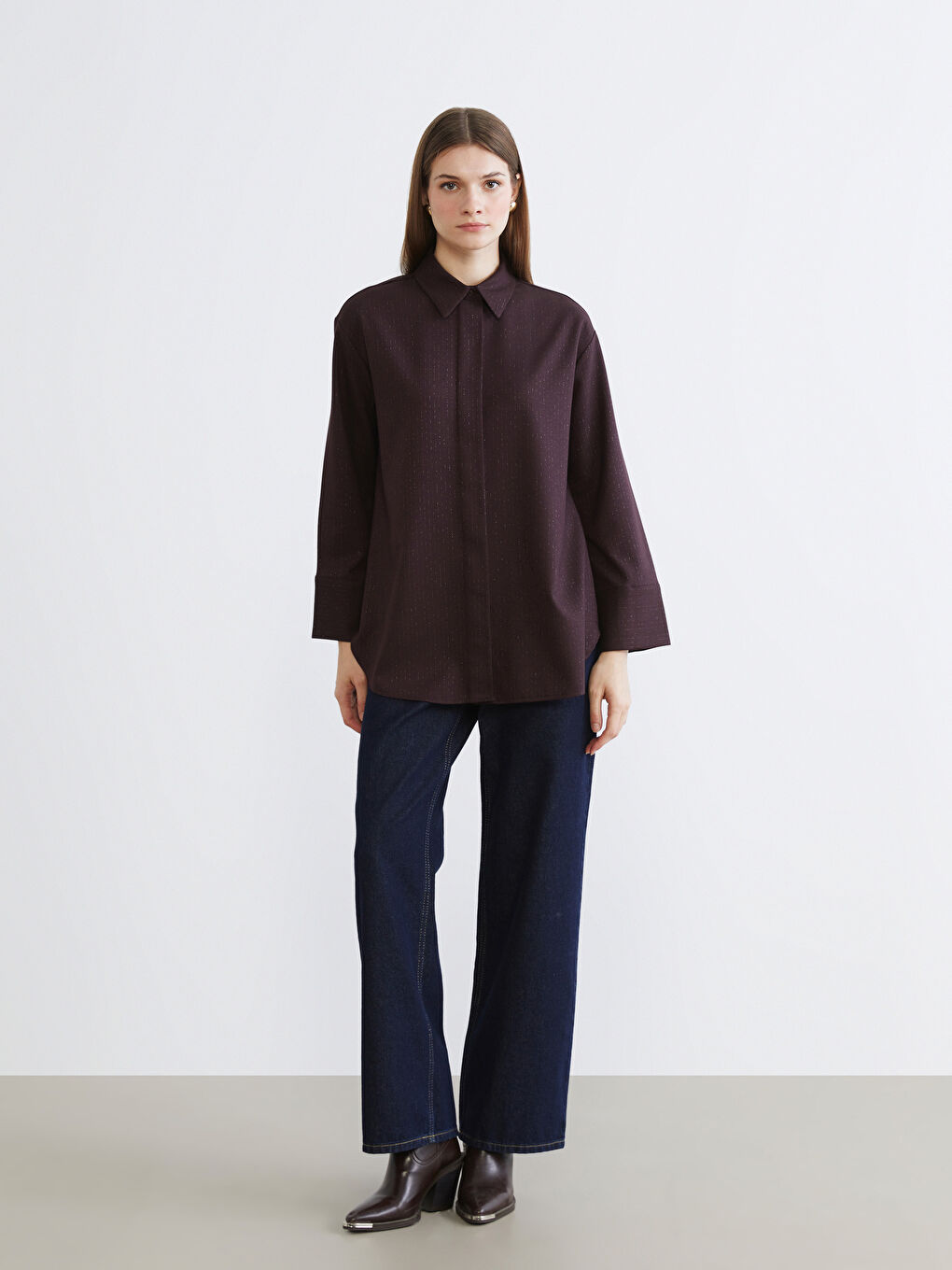 Bordo Desenli Kadın Gömlek Tunik-1