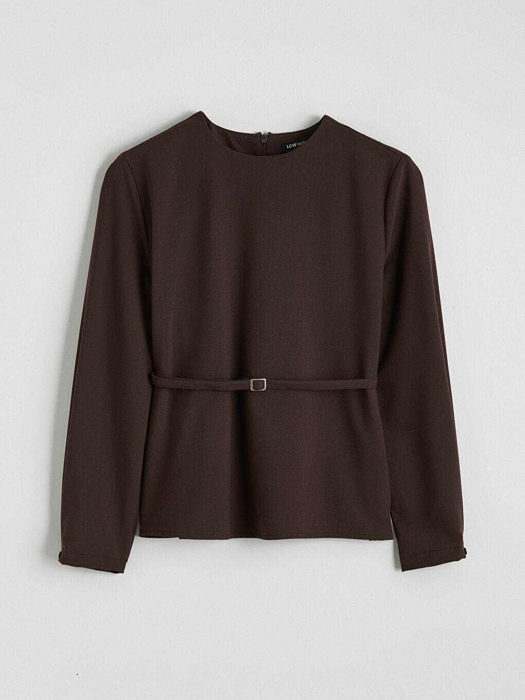 Kahverengi Bisiklet Yaka Kemerli Bluz-4