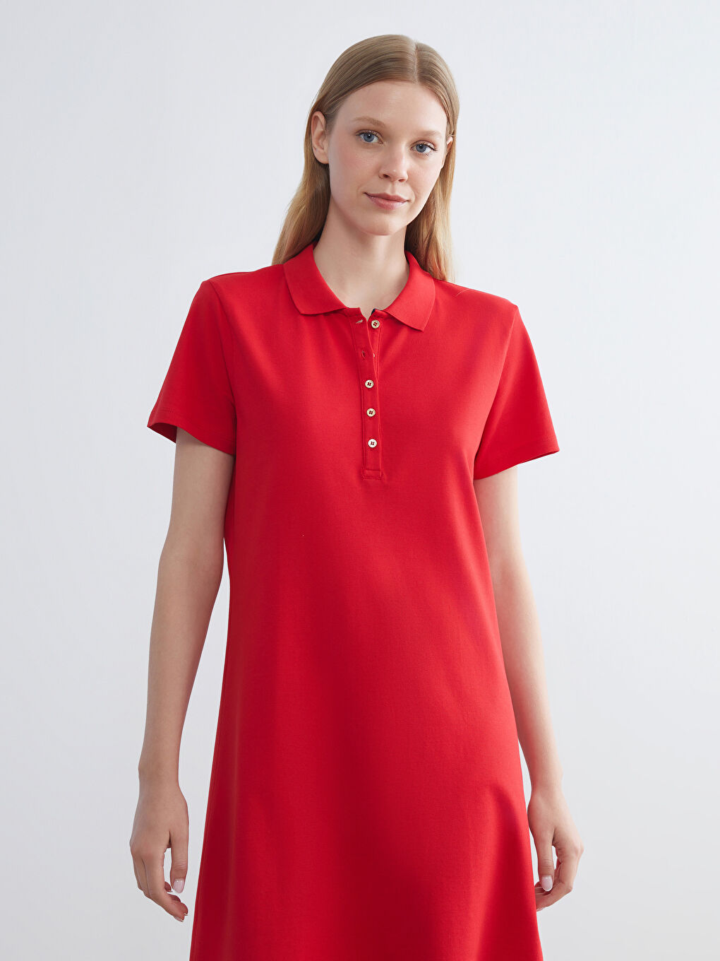 Kırmızı Polo Yaka A Kesim Elbise-1