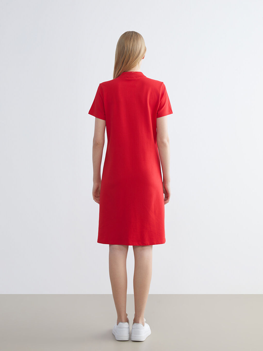 Kırmızı Polo Yaka A Kesim Elbise-3