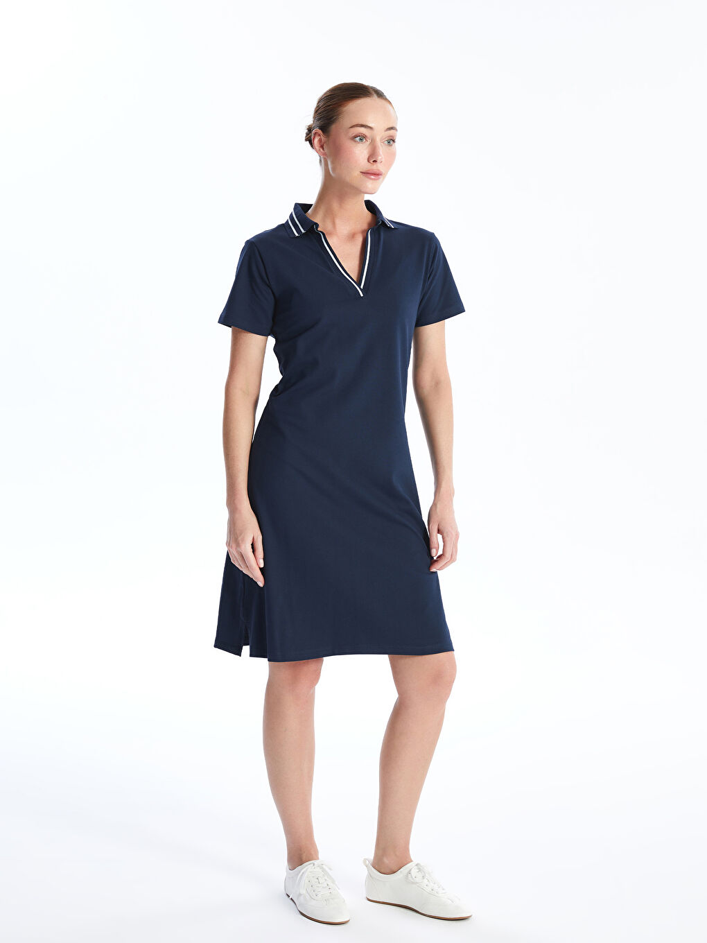 Lacivert Polo Yaka Pike Elbise-1