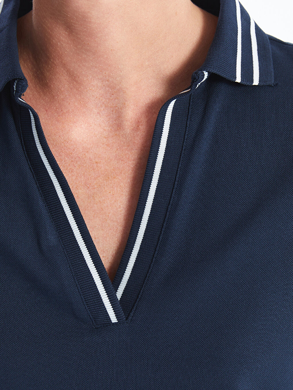 Lacivert Polo Yaka Pike Elbise-3