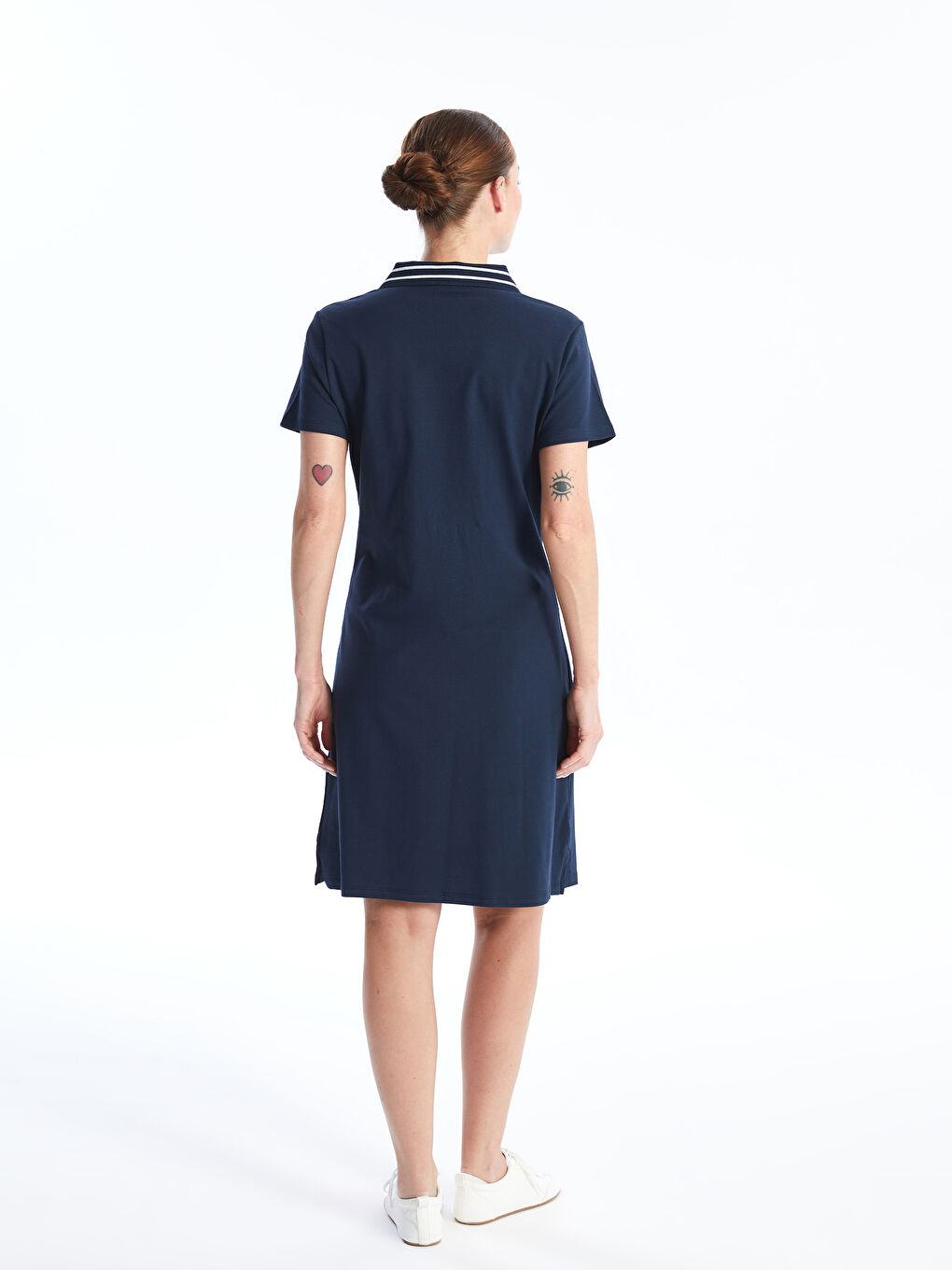 Lacivert Polo Yaka Pike Elbise-4