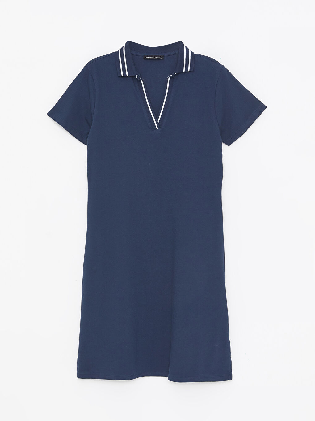 Lacivert Polo Yaka Pike Elbise-5