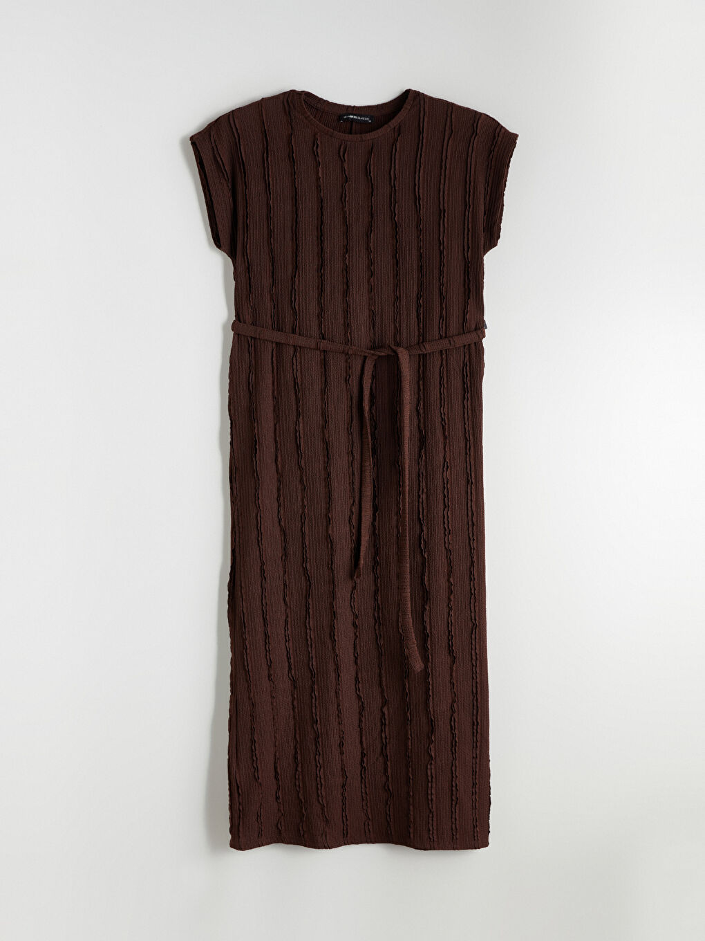 Kahverengi Bisiklet Yaka Çizgili Elbise-4