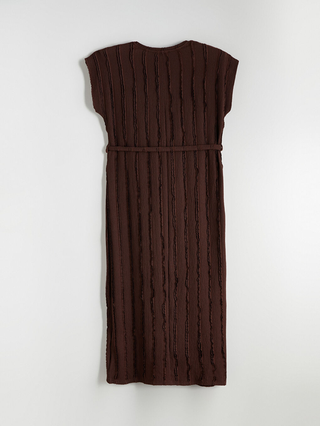 Kahverengi Bisiklet Yaka Çizgili Elbise-5