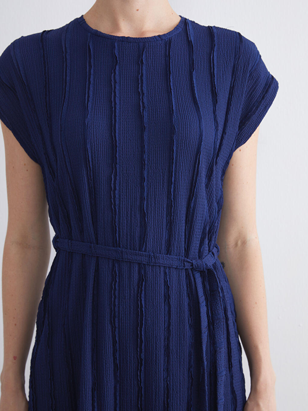 Lacivert Bisiklet Yaka Çizgili Elbise-2