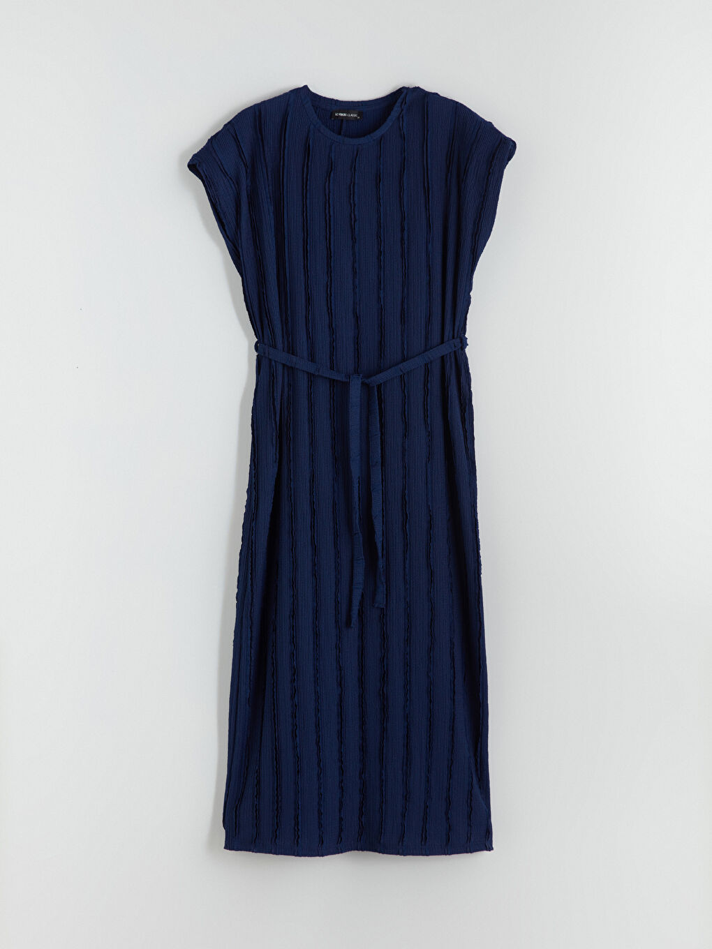 Lacivert Bisiklet Yaka Çizgili Elbise-4