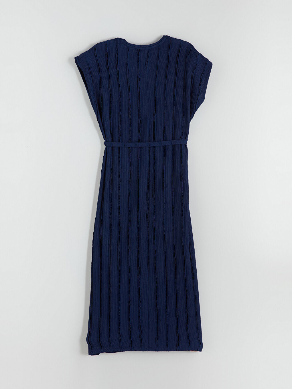 Lacivert Bisiklet Yaka Çizgili Elbise-5